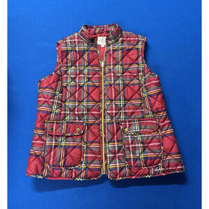 St. John’s Bay Women’s Red Tartan Plaid Puffer Vest w/ Zipper Closure, Size XL